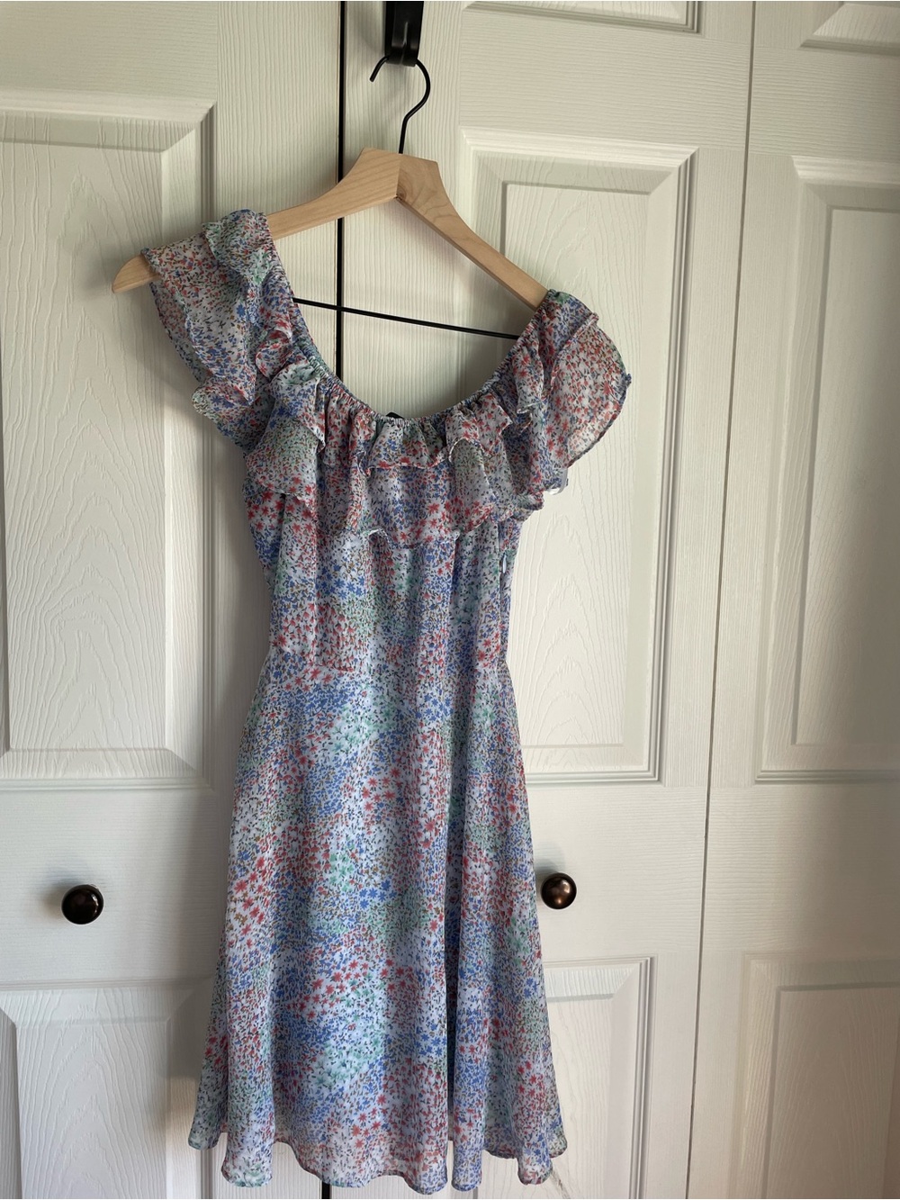 Lulu's Light Blue Pastel Floral Off-Shoulder Dress